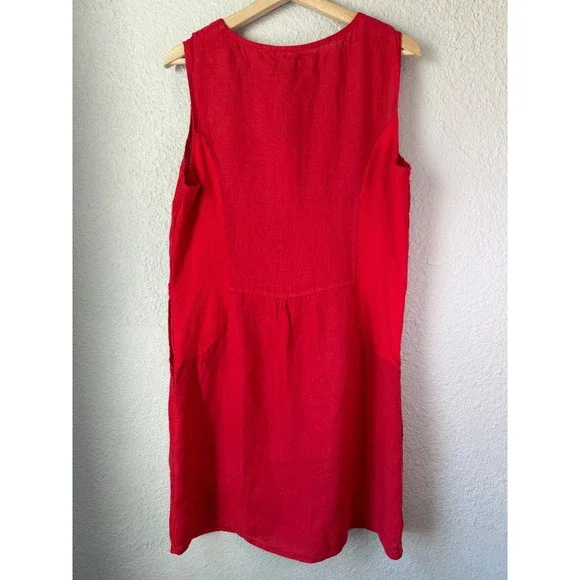 NWT Lina Tomei Red Linen Cowl Neck Shift Dress Made in Italy Size L - Picture 3 of 5